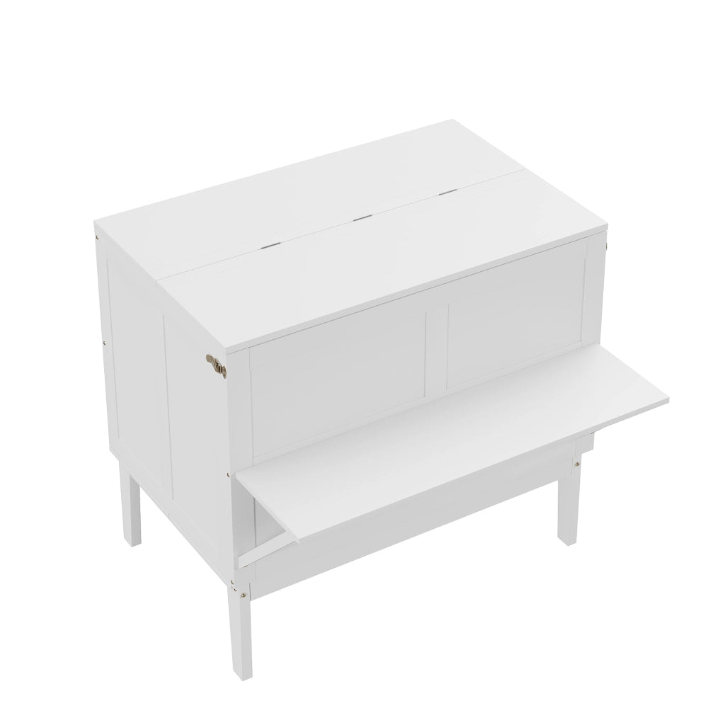 DESMIU Letto a scomparsa 90 × 200 cm 1 posto con vano portaoggetti e piano d'appoggio, senza materasso, bianco