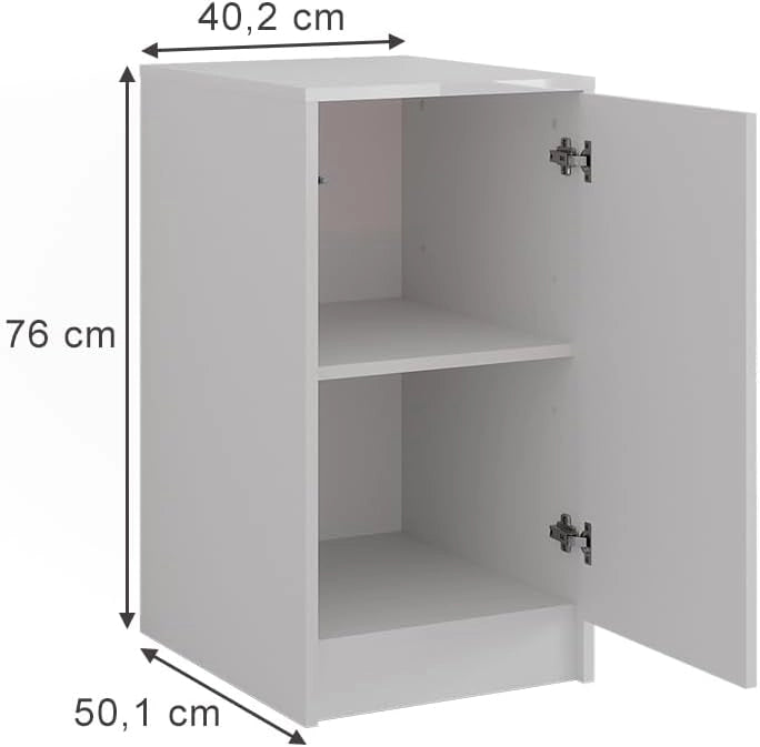 Credenza Sherry, Bianco/bianco lucido, 40.2 x 76 cm con coperchio del contenitore, adatto per la conservazione in soggiorno o in camera da letto