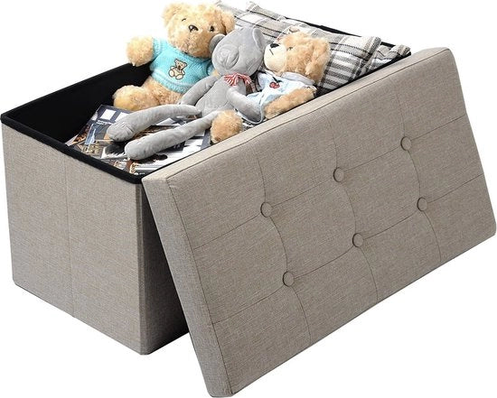 Banca da soggiorno multifunzione con spazio di stoccaggio - Contiene un divano, un ripiano per i piedi e un ripiano di stoccaggio - Hocker con cassetto - Beige - Telaio - 76x38x38 cm