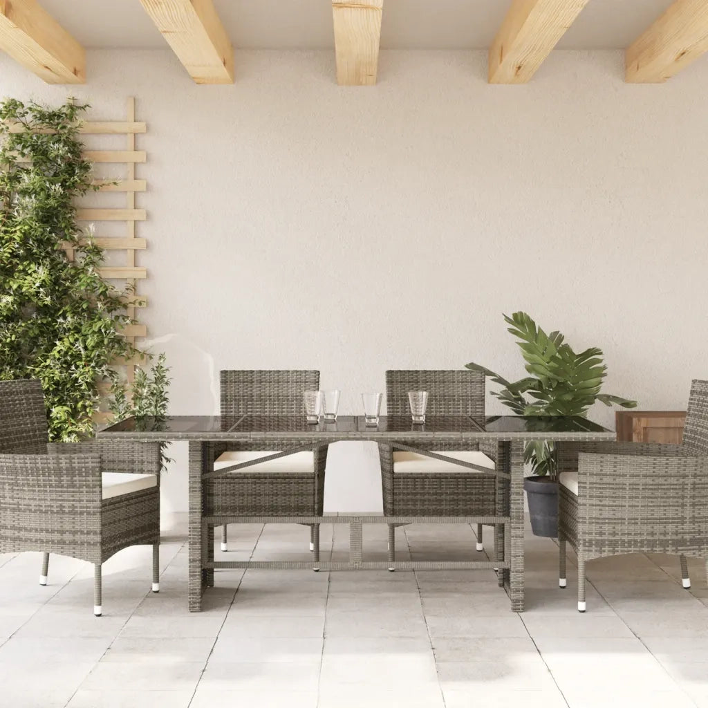 Tavolo da Giardino Piano in Vetro Grigio 190x80x74cm Polyrattan 365306
