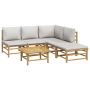 Set di mobili da giardino mobili da esterno 6 pezzi con cuscini in bambù grigio chiaro 02_0016775