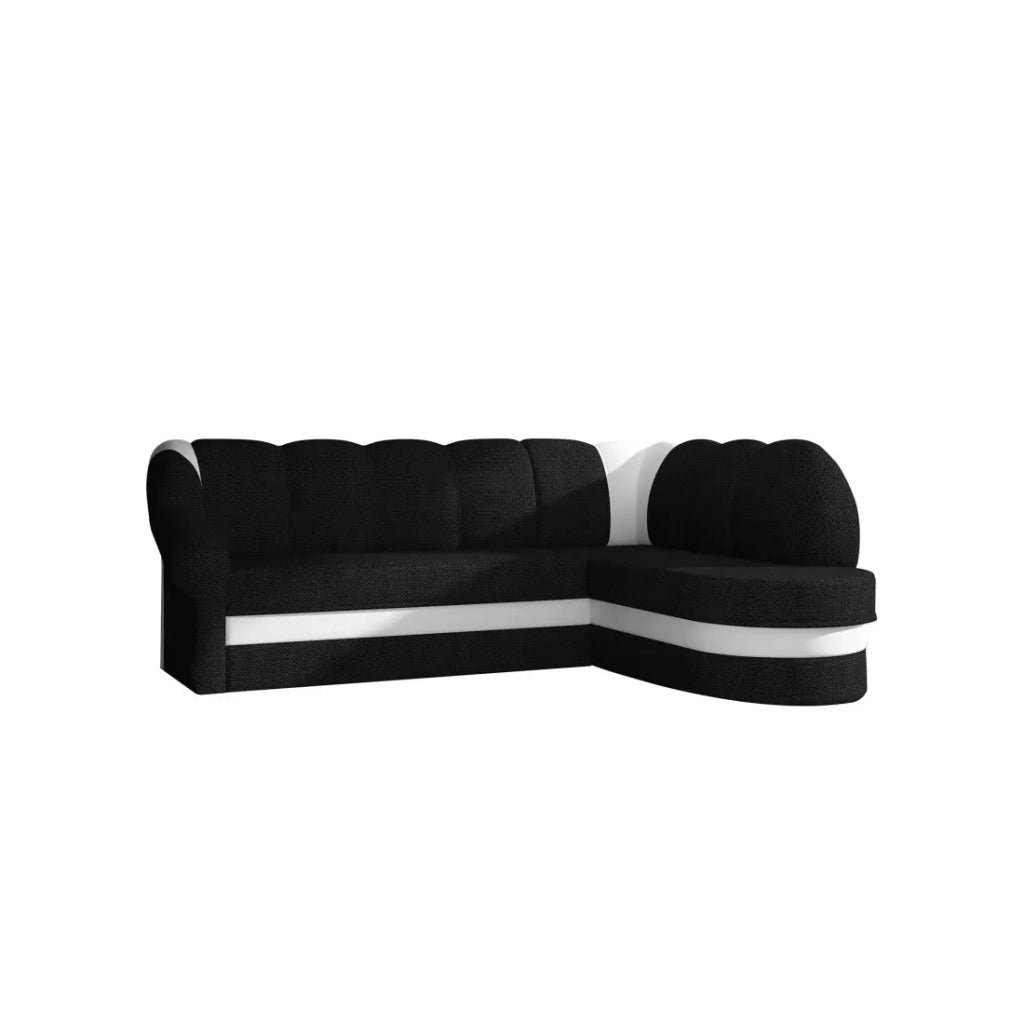 Divano angolare destro convertibile BENANA 250 cm nero e bianco con vano contenitore