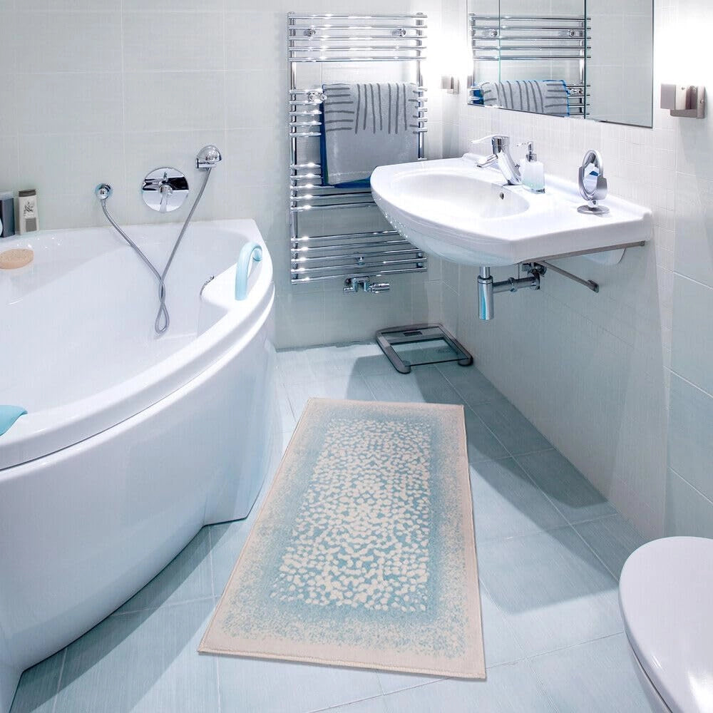 Tappeto Bagno Vintage Camera Scendiletto 80x120 Cm Morbido Cotone Assorbente Antiscivolo Azzurro