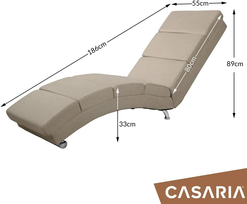 ® Poltrona Chaise Longue 186x89x55 cm Lettino Sdraio Ergonomico in Tessuto Imbottito Portata 180 kg Soggiorno Ufficio Interno Reclinabile Lettura