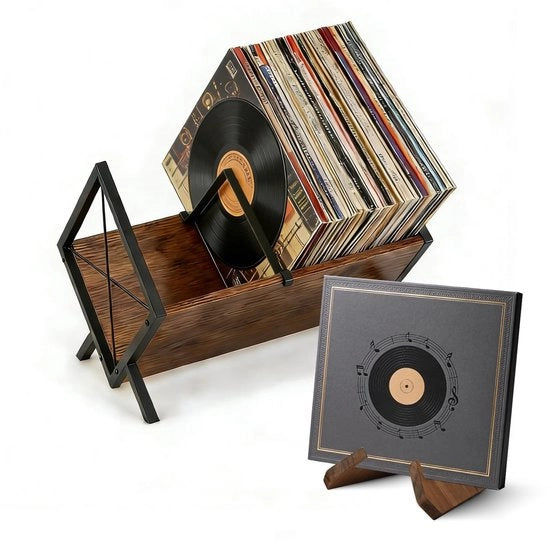 Supporto per dischi in vinile con parete divisoria regolabile - Capacità alta per 80 a 100 dischi in vinile - Supporto per dischi in vinile in legno - Organizzatore per dischi in vinile e cd - Stand per dischi in vinile - Ripiano per dischi in vinile