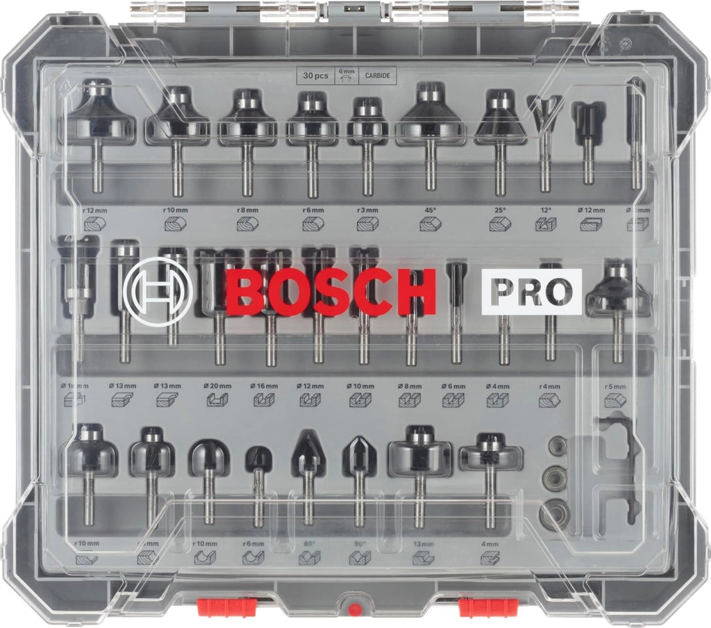 Bosch 30x Set misto frese PRO, 30 pz (per Legno tenero, Legno duro, Ø 4-35 mm, Professional Accessorio Fresatrice portatile, Rifilatore)