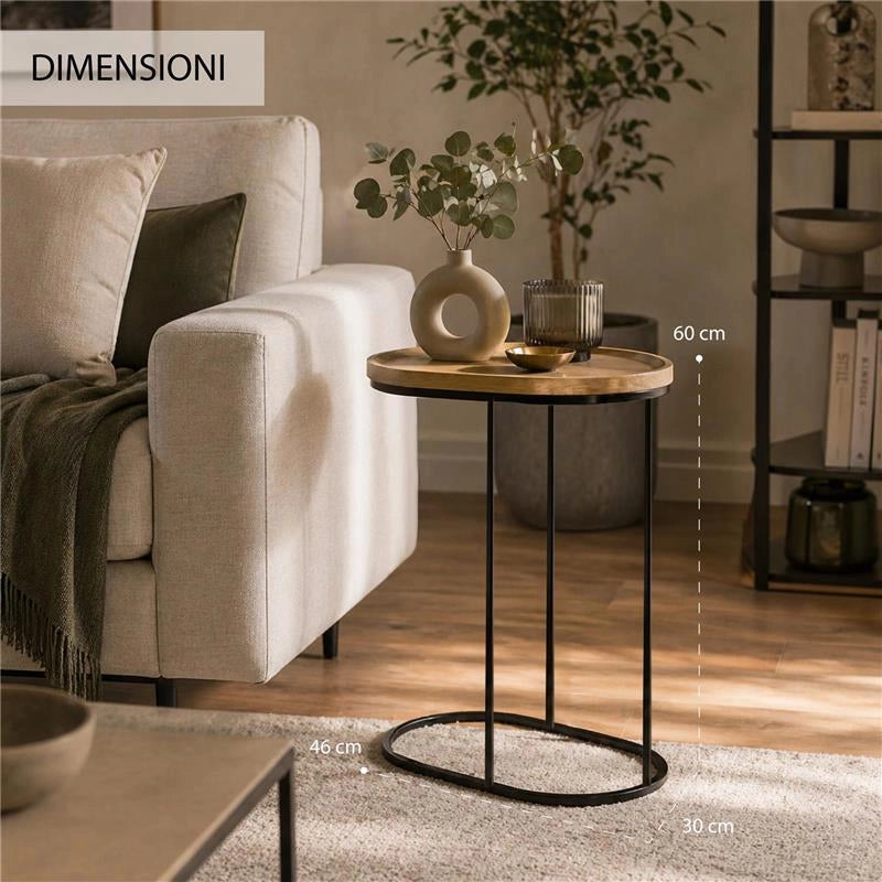 TAVOLINO CON STRUTTURA IN METALLO NERO E TOP IN MDF EFFETTO LEGNO SCURO MISURE: 46X30X60CM