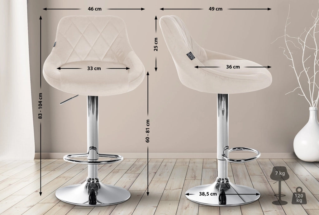 2er Set Barhocker Lazio Samt chrom