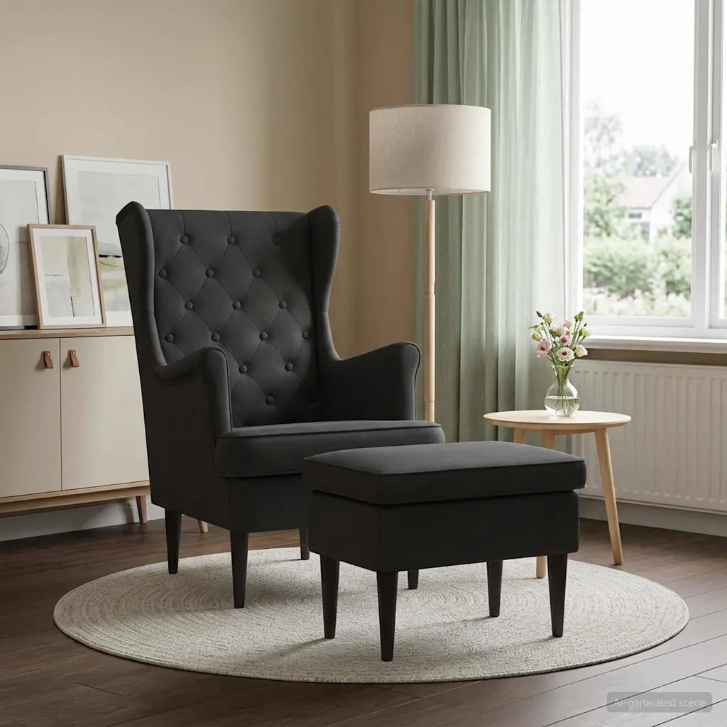Poltrona con Ottomano 2 pz Nero Velluto 3418823