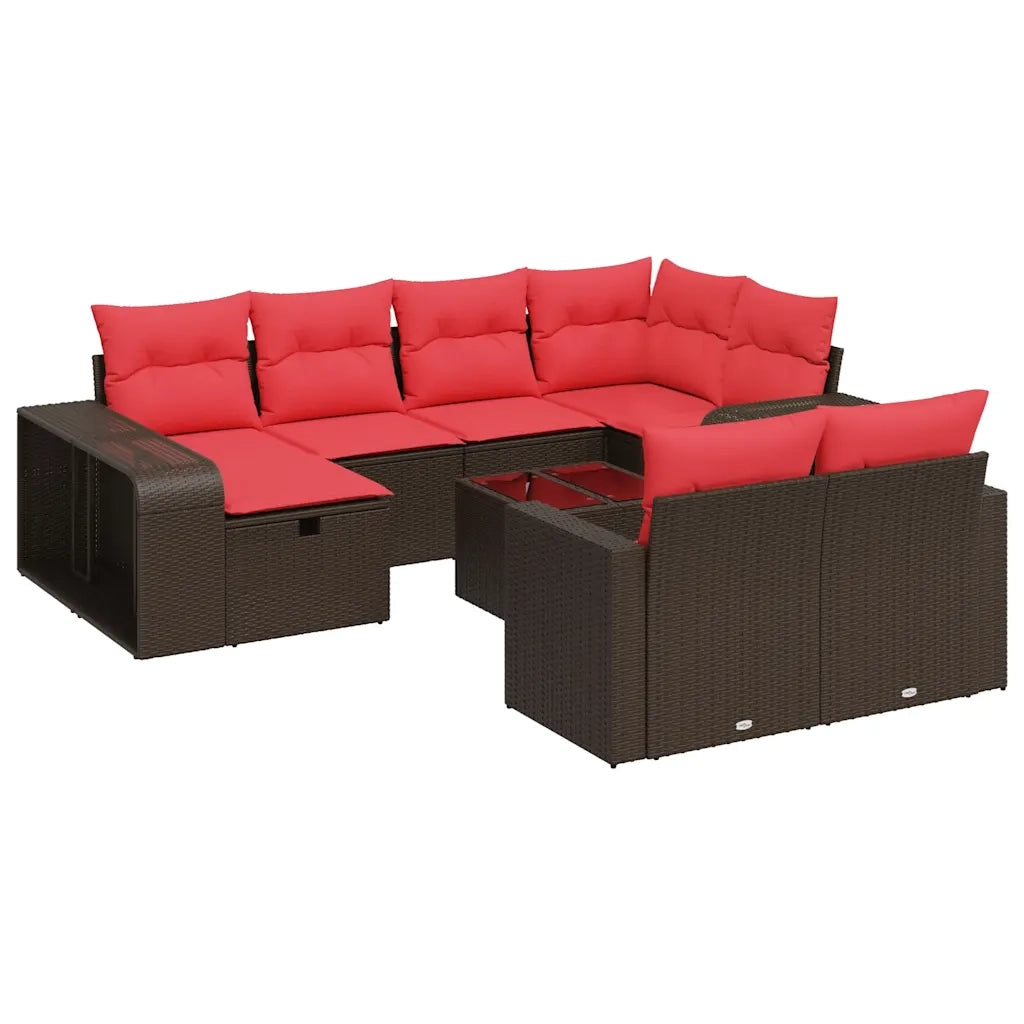 Set Divani da Giardino 11 pz con Cuscini Polyrattan Marrone 3326078
