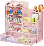 Organizzatore di Scrivania a Rete, Penne e Porta Cavi, Pannello di Archiviazione per Materiali di Scuola e Ufficio (Rosso)