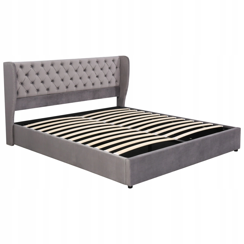 Letto imbottito 180x200 - Xylo - Grigio velluto telaio idraulico