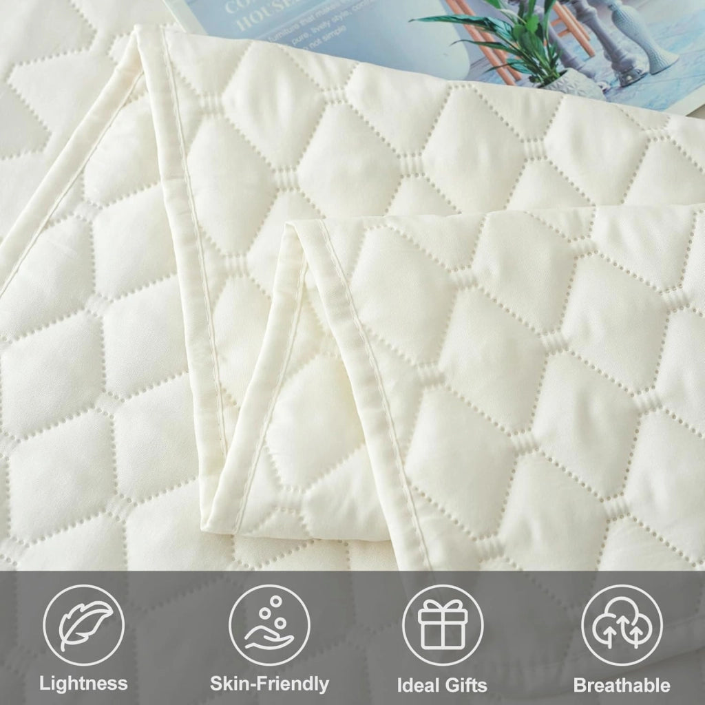 Copriletto 200x220 cm Beige, Trapunta in 3 Pezzi, con 2 Federe Cuscini da 50x70 cm, Coperta Leggera con Motivi a Rombi ad Ultrasuoni, per Camera da Letto, Divano