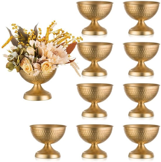 Set di Vasi in Metallo a forma di Urna per Decorazione di Tavola: Vasi in Metallo a 15 cm di Altezza per Matrimoni - Set di 10 Vasi in Metallo a forma di Urna per Feste, Battesimi e San Valentino