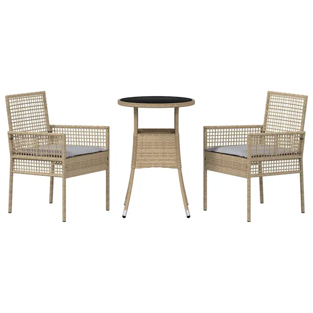 Set da Pranzo per Giardino 3 pz | Set Salotto da Giardino Beige polyrattan