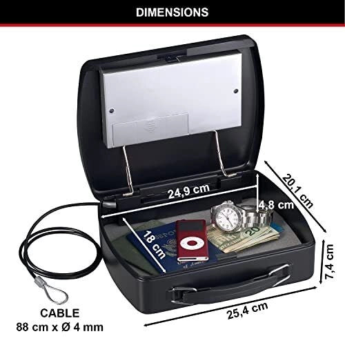Master Lock P008EML Cassaforte Portatile con Combinazione Digitale e Cavo d'Acciaio Capacita' 2.17 L Alimentazione 4 AA (non incluse) Chiavi di Emergenza Incluse colore Nero