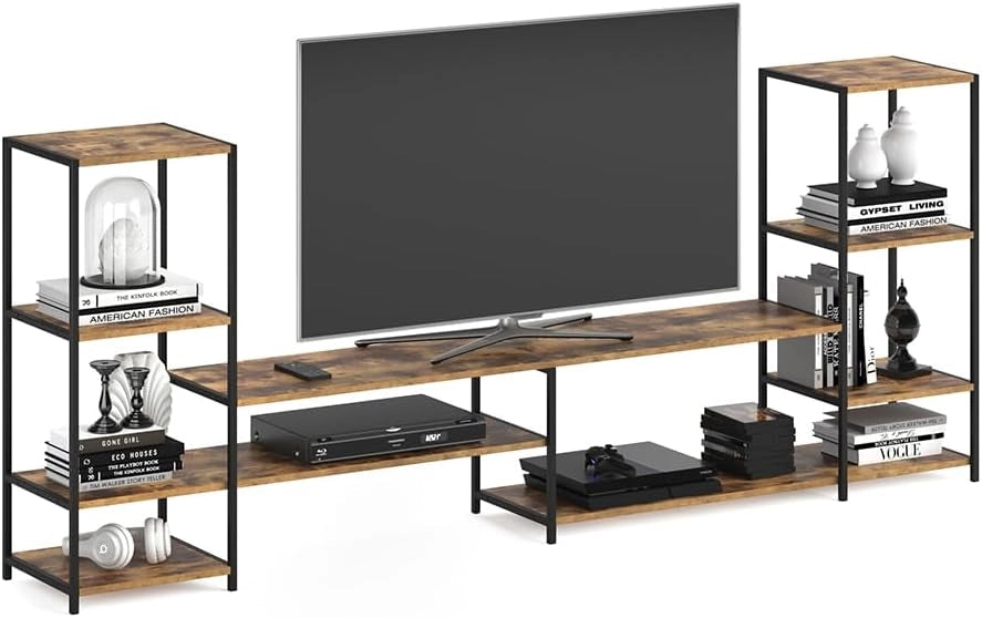 Mobile tv Fyrk, Legno antico, 226 x 93 cm, con ripiani aperti per la conservazione di dispositivi multimediali