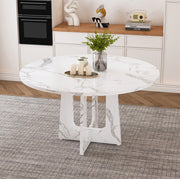 Tavolo rotondo da pranzo 120 cm in MDF bianco effetto marmo; altezza 76 cm