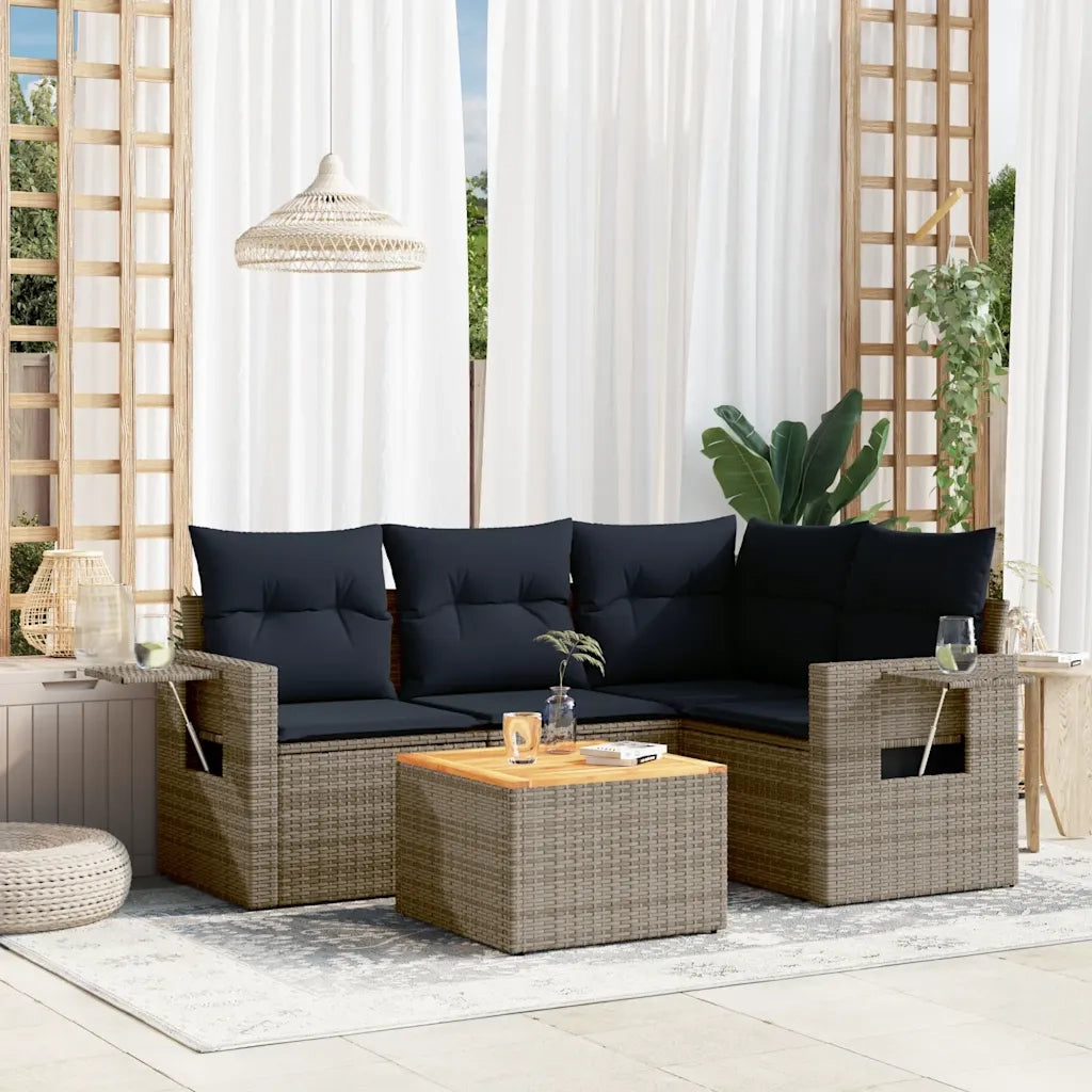 Salotto da Giardino-Set Divani da Giardino 5 pz con Cuscini Grigio in Polyrattan 755338