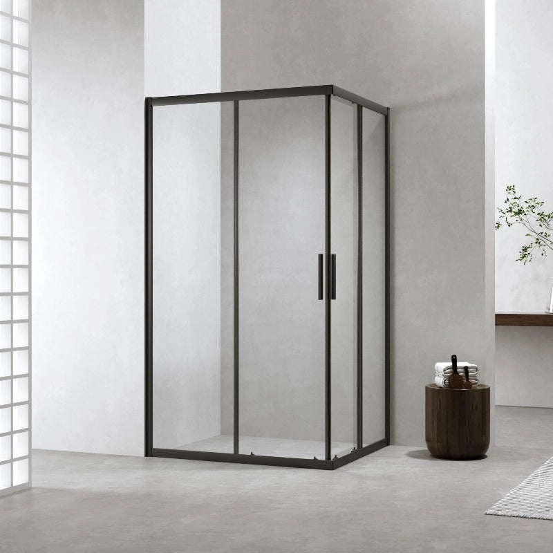 Box Doccia 80x120 Cm Scorrevole Profili Nero Opaco h190 Cristallo 6mm Trasparente | Neat