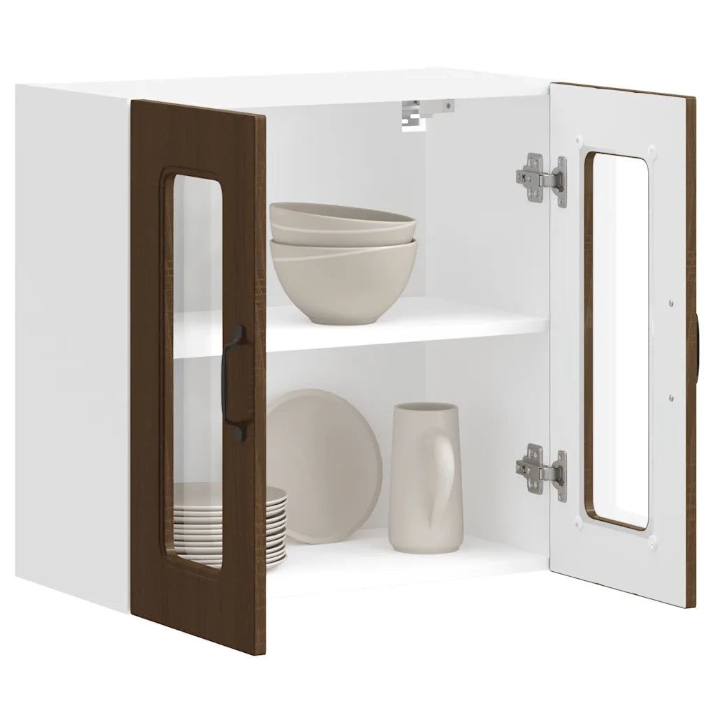 Pensile da Cucina con Porta in Vetro-Mobile Cucina da Parete Kalmar Rovere Marrone 215140