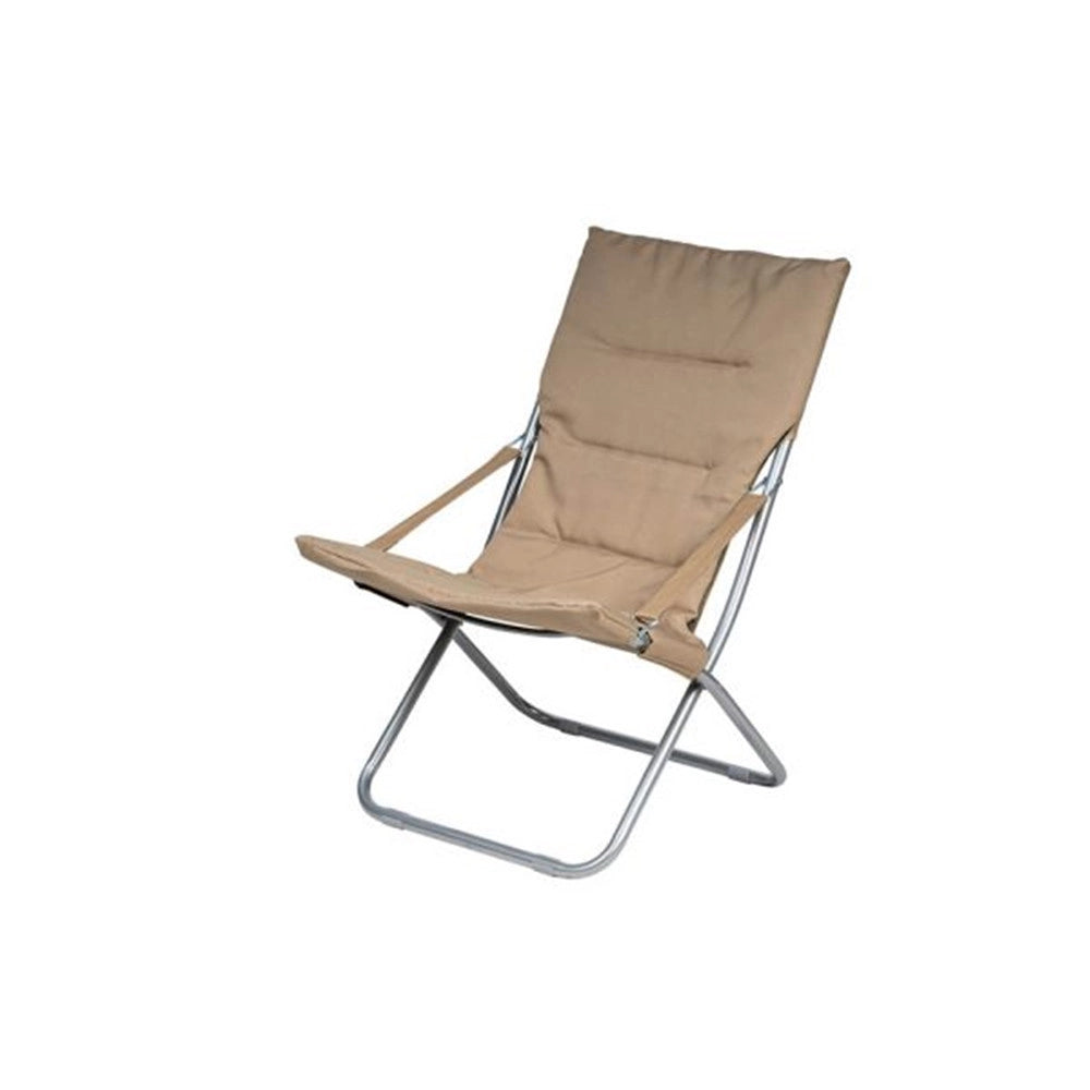 Trade Shop - Spiaggina Sedia Canapone In Acciaio Tessuto Imbottito Pieghevole Relax Marrone 3994190 -