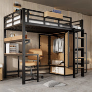 Letto a Soppalco con Scrivania, Armadio e Scaffale ¨C Xylo ¨C Metallo e MDF, Nero, 90x200