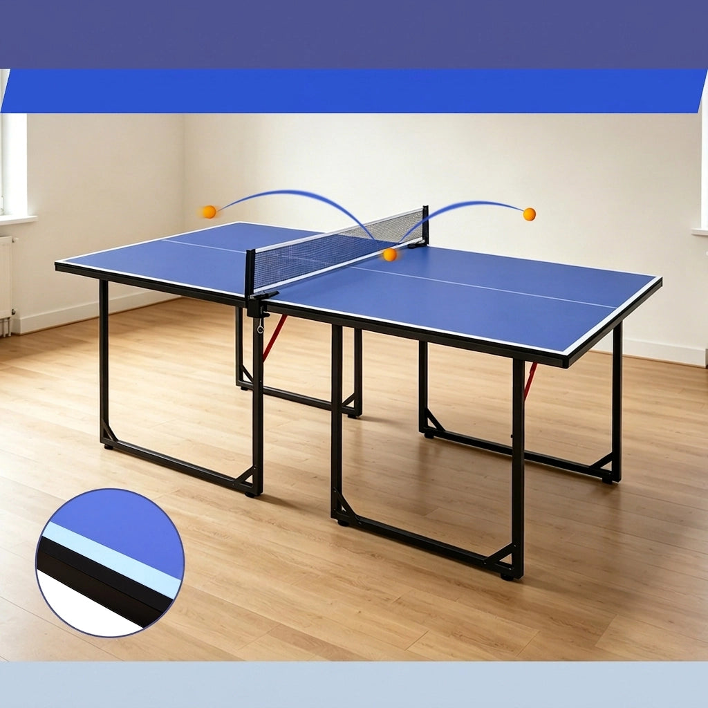 Tavolo da Ping Pong Pieghevole 6 FT 182×91×76;2 cm con Rete; 2 Racchette e 3 Palline; Blu Nero