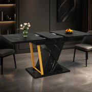 Tavolo allungabile da pranzo con piano effetto marmo struttura in MDF e metallo nero 110 × 80 × 76 cm