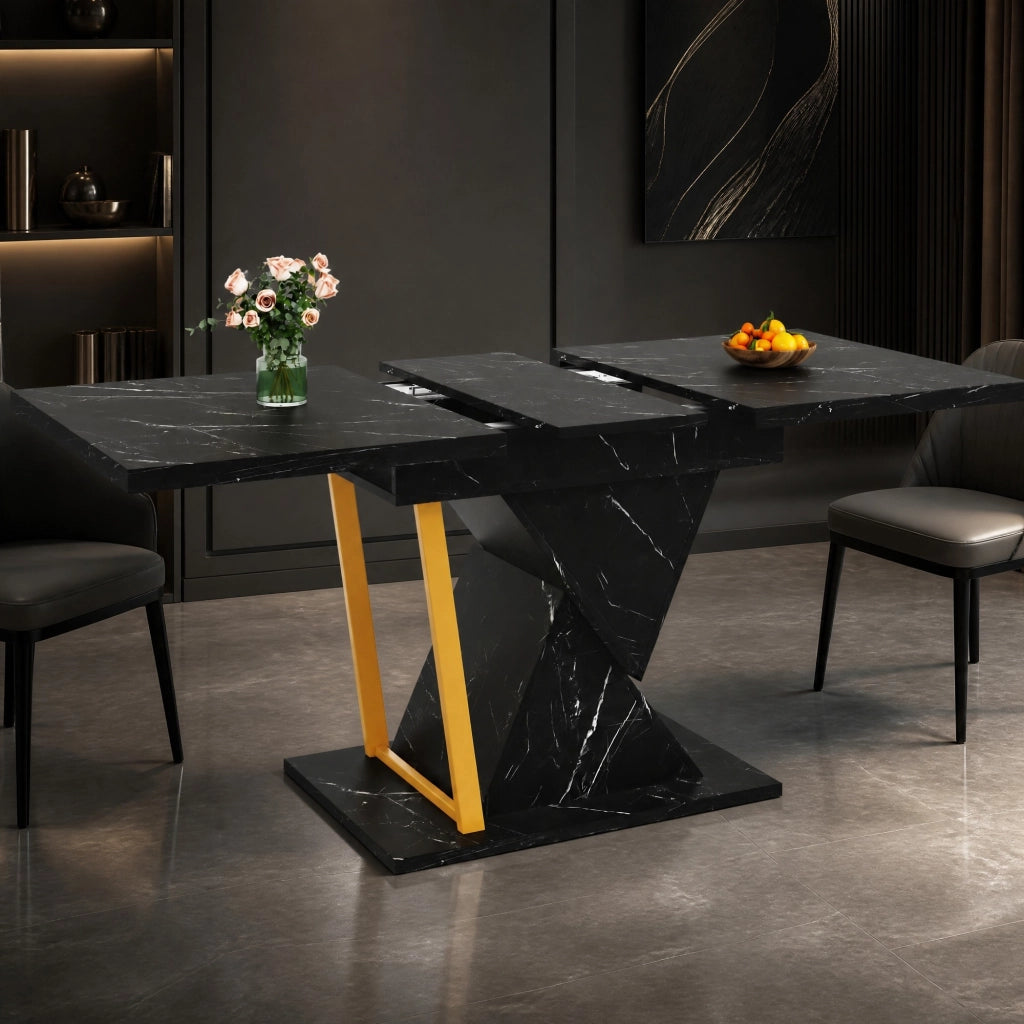 Tavolo allungabile da pranzo con piano effetto marmo struttura in MDF e metallo nero 110 × 80 × 76 cm