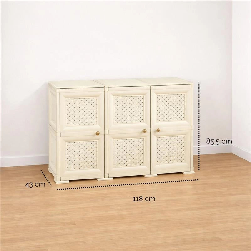 ARMADIO 3 ANTE ANGORA 118X43X85,5 CM CON PUNTALI E ANTE TRAFORATE – MOBILE COMPATTO DECORATIVO PER ZONA GIORNO