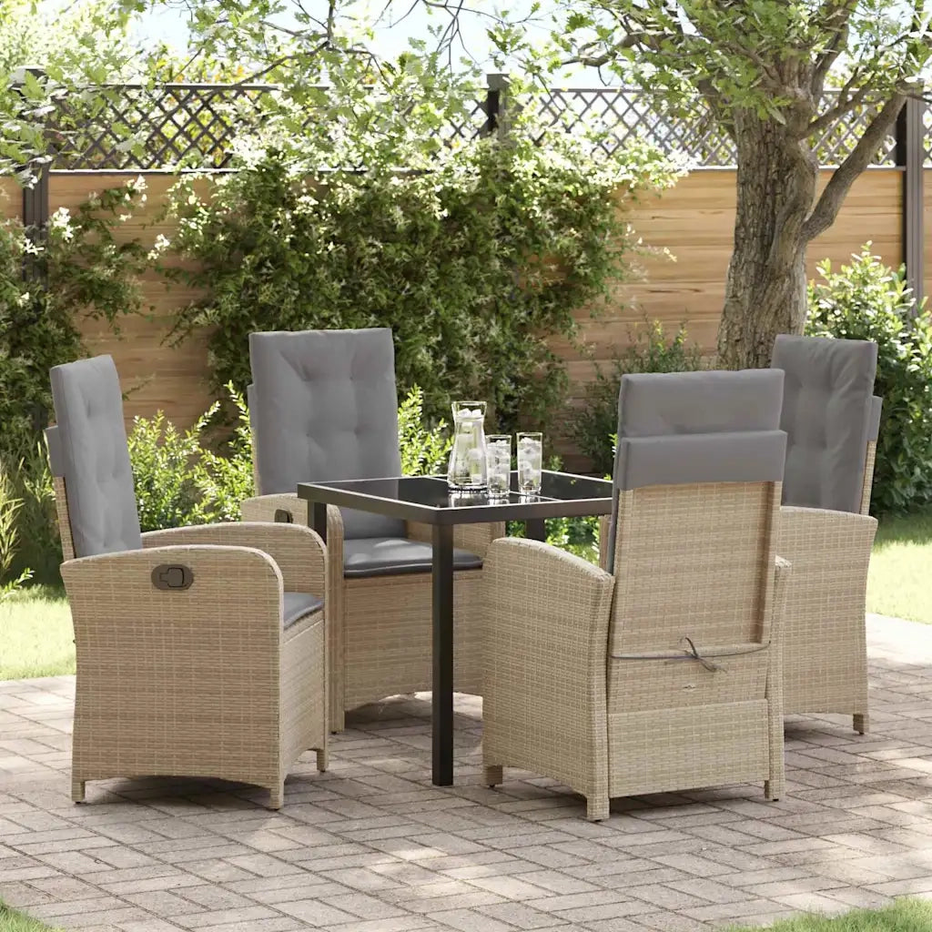 Set da Pranzo per Giardino con cuscino 5 pcs Beige polyrattan 3380289