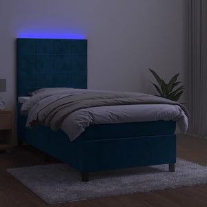 Letto a Molle con Materasso e LED Blu Scuro 90x190cm in Velluto 3136099
