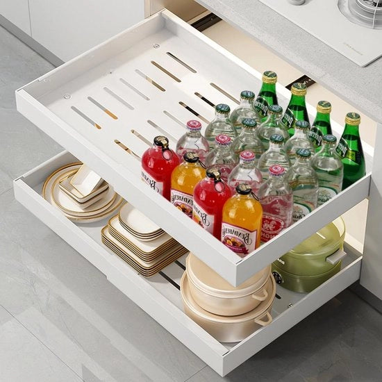 Organizzatore di cassetti estensibile 32-52 W x 42 l x 7 H - Organizzatore di cassetti per cucina con carrello robusto - Carrello telescopico per cucina - Estensibile - Senza perforazione e chiodatura necessaria Organizzatore di cassetti per cucina