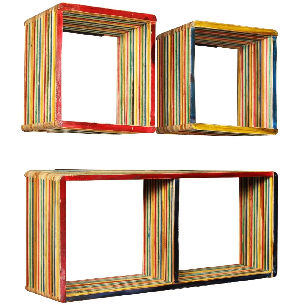 Set di 3 mensole da parete in teak massello riciclato multicolore 2702226/2