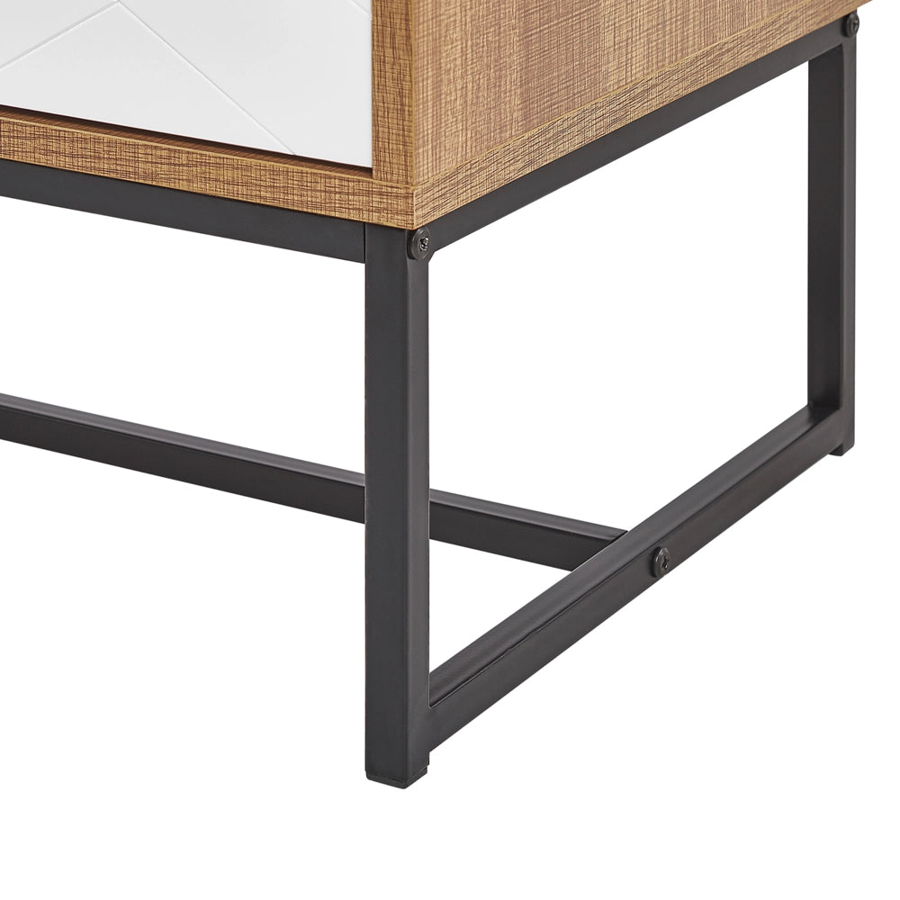 Credenza in legno chiaro con gambe in metallo bianco Mobiletto 2 scomparti 4 ante 100 x 76 cm Mobili da soggiorno tradizionali moderni