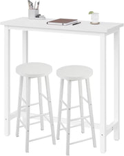 Tavolo Alto con 2 Sgabelli, Set Pranzo per Cucina, Sala da Pranzo, Isola da Cucina, Sgabelli Rotondi, Struttura in Metallo, Design Industriale, Bianco