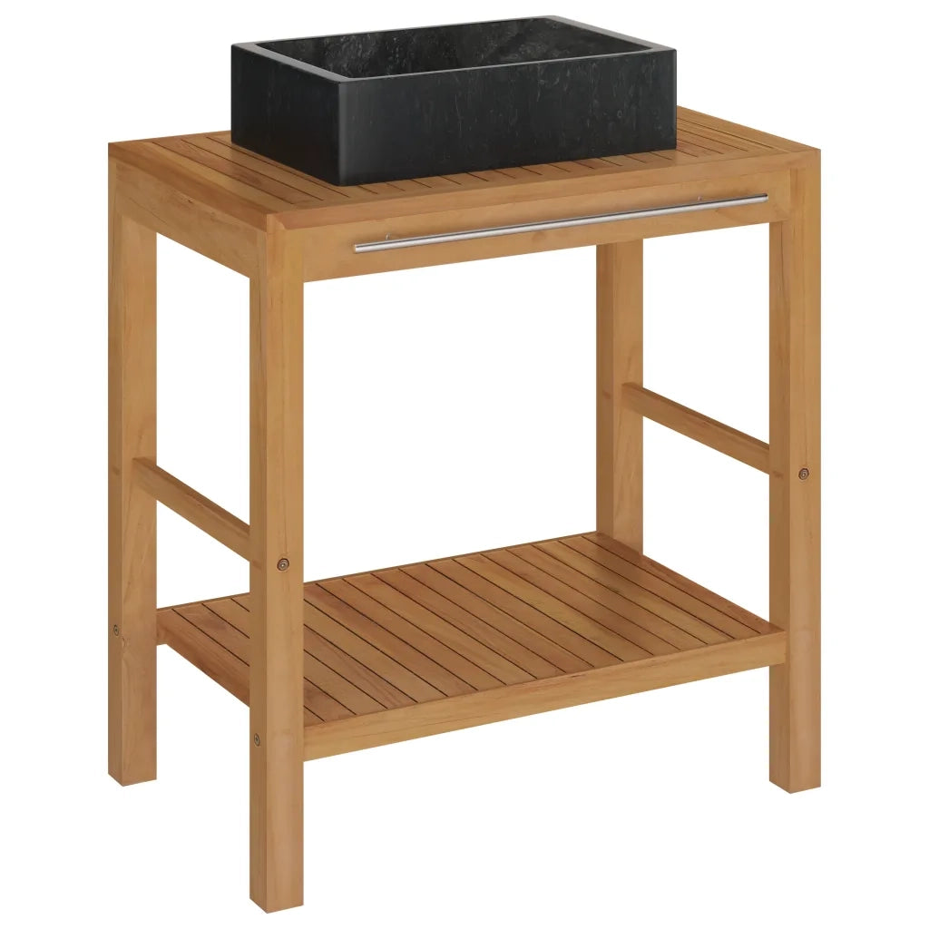Armadietto da Bagno in Legno di Teak con Lavabo in Marmo Nero 3058159