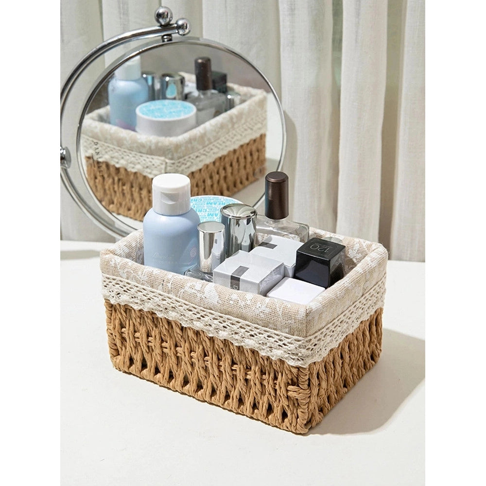Trade Shop - Set 3 Pz Porta Oggetti Organizer Cestino Intrecciato Con Fodera In Tessuto 79158 -