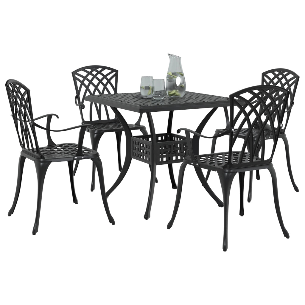 Set da Pranzo da Giardino 5 Pezzi in Alluminio Nero