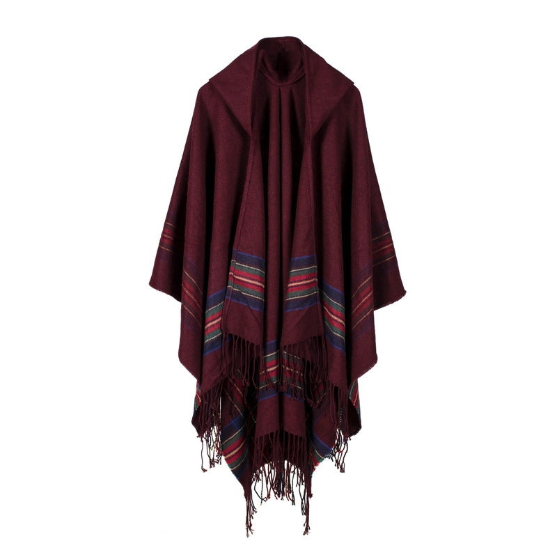 Sciarpa da donna spessa in jacquard di cashmere a righe, stile europeo e americano.