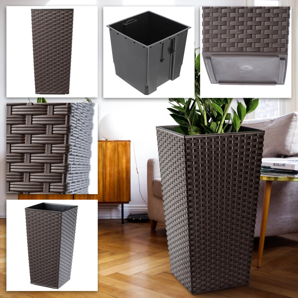 Set di 3 vasi da fiori KADAX, vasi da giardino + inserto, alti e grandi, color moka, 47+57+68 cm