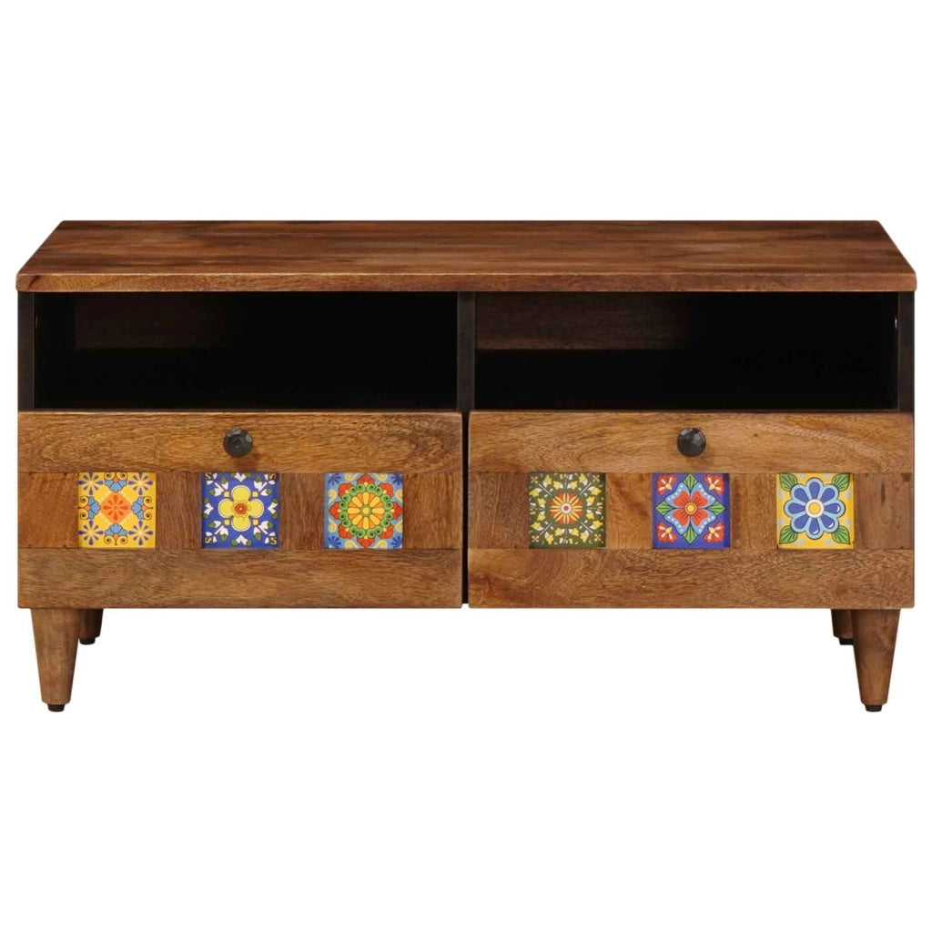 Mobile TV moderno 70 x 33 x 46 cm ampio spazio di archiviazione stile contemporaneo legno massello di mango finitura noce 02_0057798