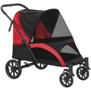 Passeggino per Cani Taglia Grande Pieghevole con Finestre a Rete, Cuscino e Guinzagli, 124x67x100 cm, Nero