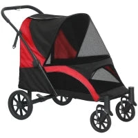 Passeggino per Cani Taglia Grande Pieghevole con Finestre a Rete, Cuscino e Guinzagli, 124x67x100 cm, Nero