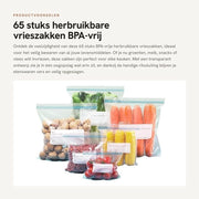 Sacchetti per congelatore 65 pezzi - BPA libero - Riciclabile - Sacchetti per congelatore trasparenti - Adatti per alimenti, verdure, carne