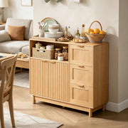 Credenza con 3 cassetti e ripiani regolabili, per cucina, in MDF e truciolato, effetto legno, 90 × 35 × 80 cm