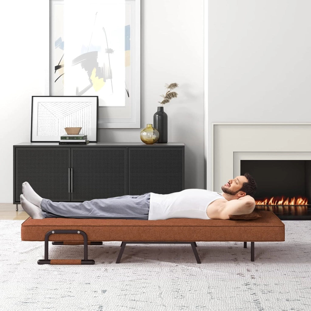 4 in 1 Poltrona Letto Singolo, Poltroncina Pieghevole con Schienale Regolabile in 6 Posizioni, Sedile Imbottito Robusto, Divano Letto per Casa Ufficio, 79x65x79 cm (Caffè)