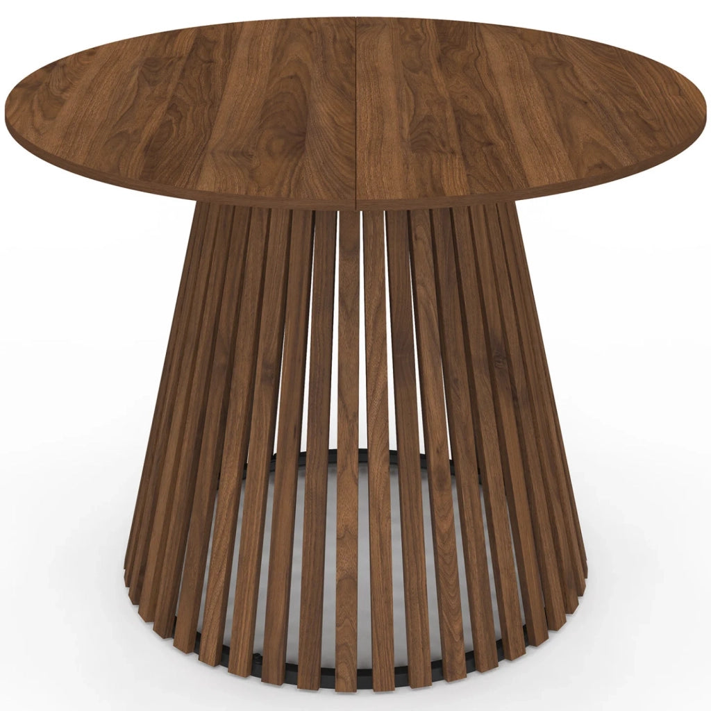 IDMarket - Tavolo da pranzo rotondo CARMEN per 6 persone con gambe a doghe in noce e piano in noce da 110 cm