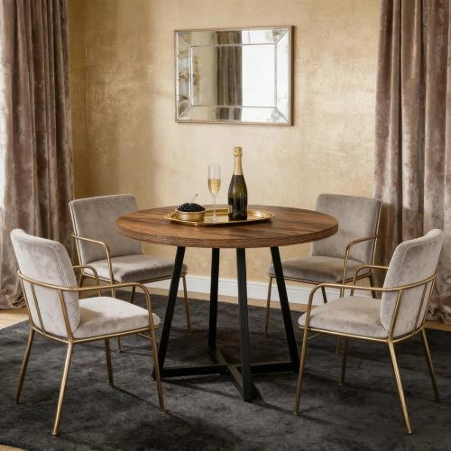 Tavolo da pranzo in MDF e metallo con struttura stabile per cucina e soggiorno stile industriale nero e marrone 80 cm